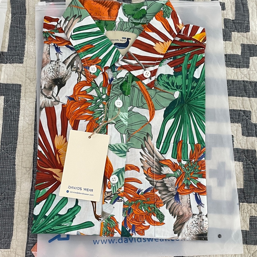 Tropical Green and Orange Casual Button Down Shirt